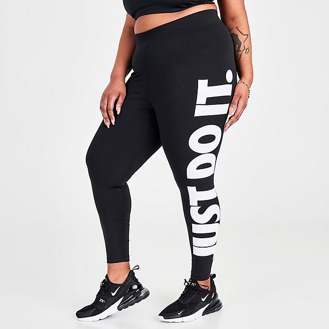 Front view of Women's Nike Sportswear Essential JDI High-Waisted Leggings (Plus Size) in Black/White Click to zoom