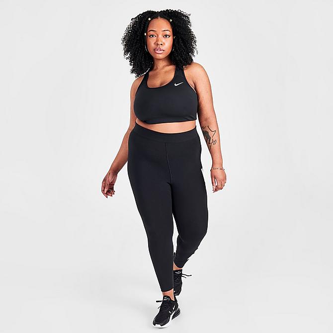 Front Three Quarter view of Women's Nike Sportswear Essential JDI High-Waisted Leggings (Plus Size) in Black/White Click to zoom