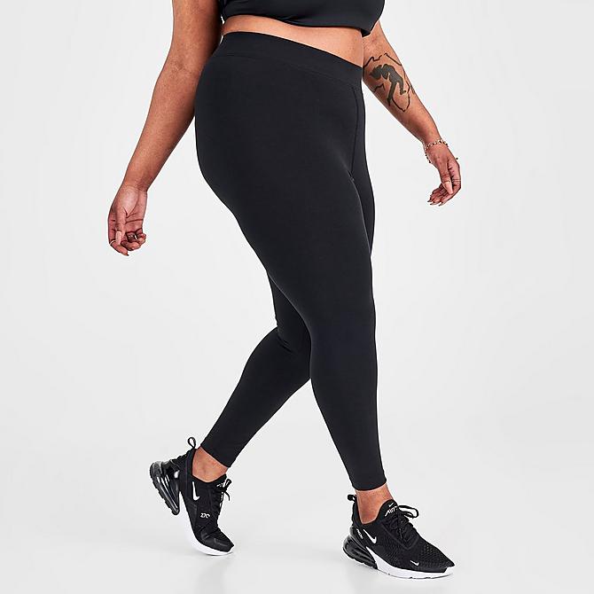 Back Left view of Women's Nike Sportswear Essential JDI High-Waisted Leggings (Plus Size) in Black/White Click to zoom