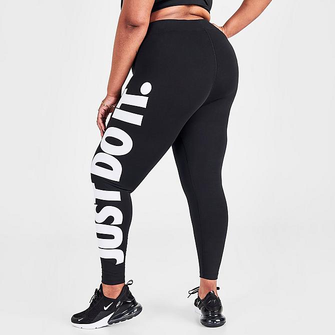 Back Right view of Women's Nike Sportswear Essential JDI High-Waisted Leggings (Plus Size) in Black/White Click to zoom