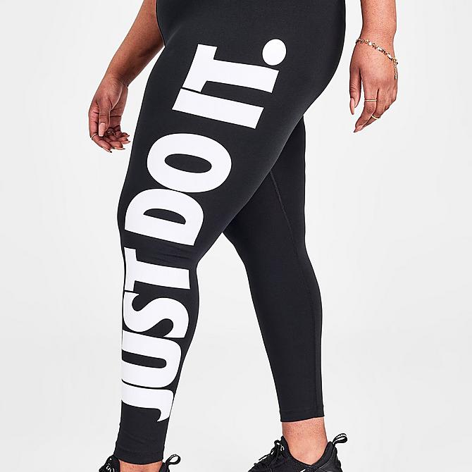 On Model 5 view of Women's Nike Sportswear Essential JDI High-Waisted Leggings (Plus Size) in Black/White Click to zoom