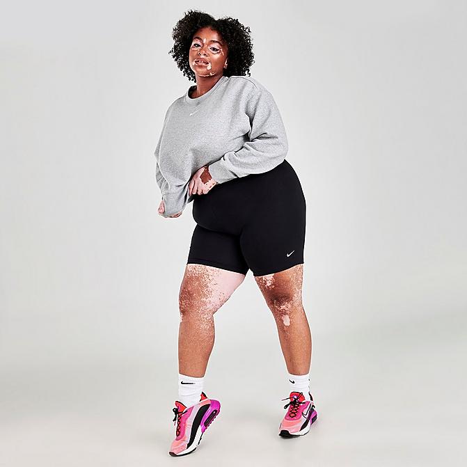 Front view of Women's Nike Sportswear Essential Mid-Rise Bike Shorts (Plus Size) in Black/White Click to zoom