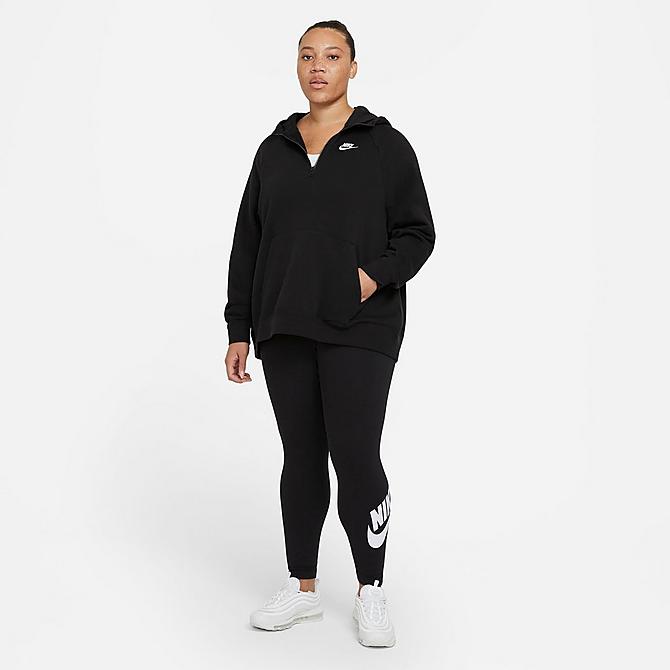 Back Left view of Women's Nike Sportswear Essential High-Waisted Leggings (Plus Size) in Black Click to zoom