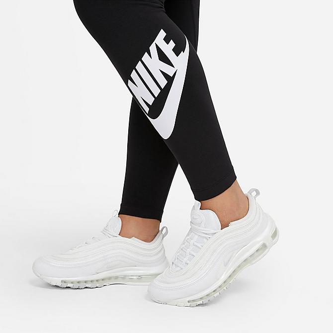 Back Right view of Women's Nike Sportswear Essential High-Waisted Leggings (Plus Size) in Black Click to zoom