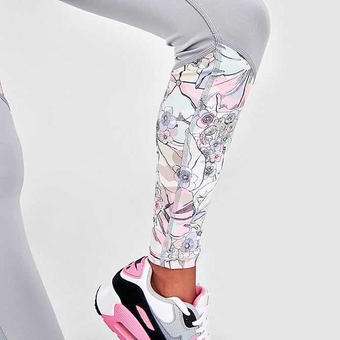 On Model 6 view of Girls' Nike Dri-FIT One Femme Leggings in Light Smoke Grey/Multi-Color/Metallic Gold Click to zoom