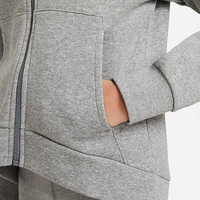 On Model 5 view of Girls' Nike Sportswear Club Fleece Full-Zip Hoodie in Carbon Heather/White Click to zoom