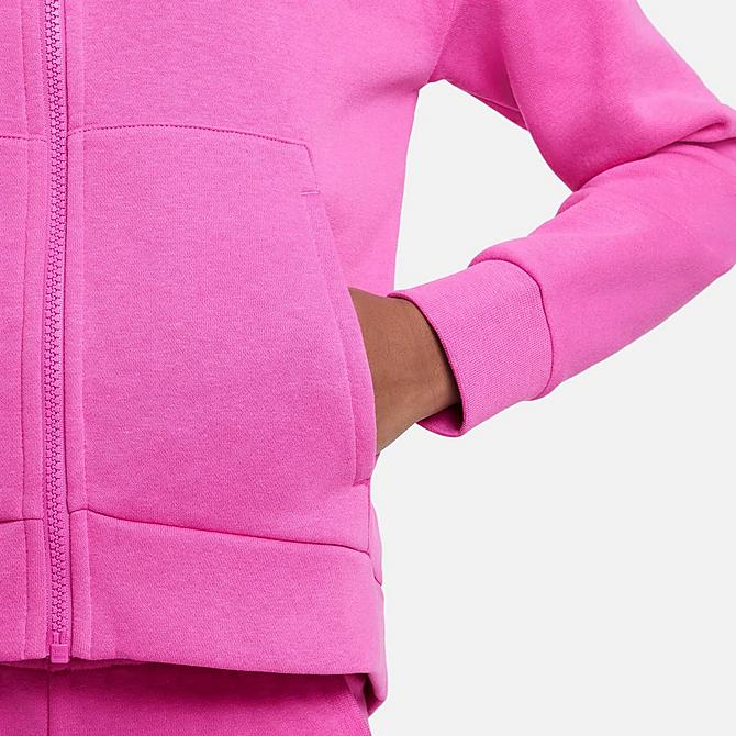 On Model 5 view of Girls' Nike Sportswear Club Fleece Full-Zip Hoodie in Active Fuchsia/White Click to zoom