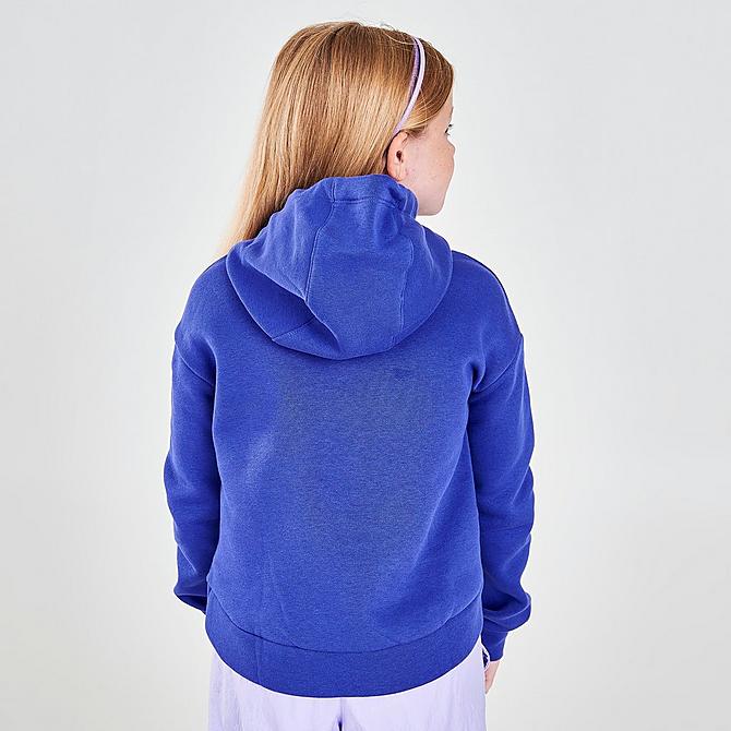 Back Right view of Girls' Nike Sportswear Club Fleece High-Low Pullover Hoodie in Lapis/Purple Pluse/White Click to zoom