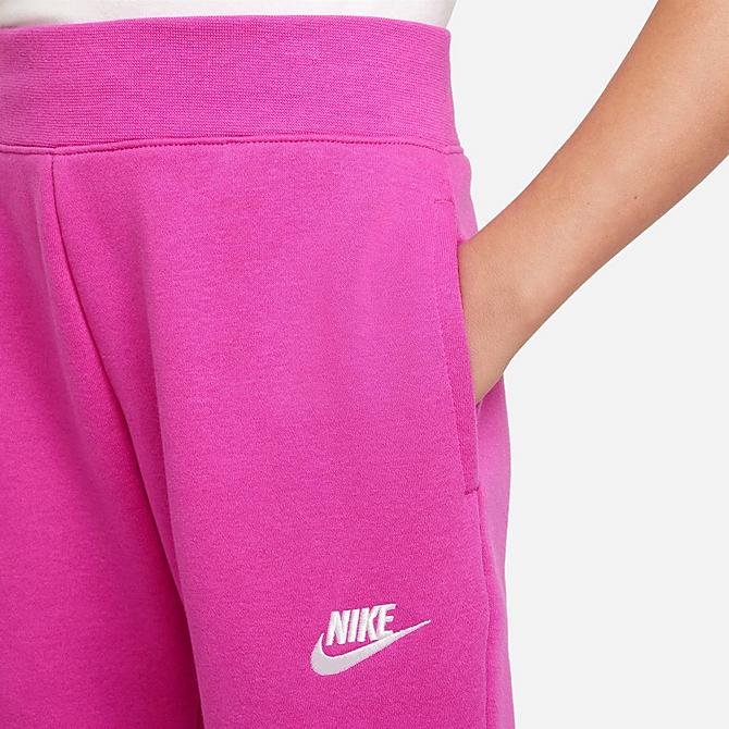 Back Right view of Girls' Nike Sportswear Club Fleece Jogger Pants in Active Fuchsia/White Click to zoom