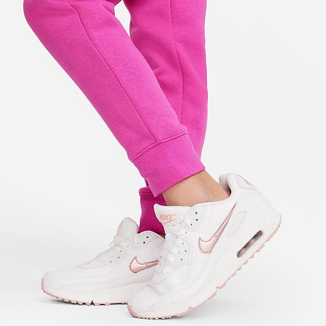 On Model 6 view of Girls' Nike Sportswear Club Fleece Jogger Pants in Active Fuchsia/White Click to zoom