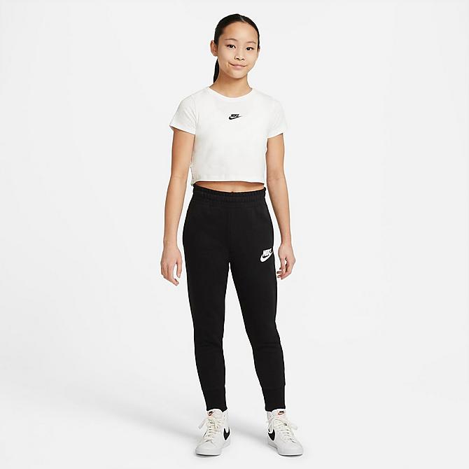 Back Left view of Girls' Nike Sportswear Club French Terry Jogger Pants in Black/White Click to zoom