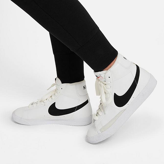 Back Right view of Girls' Nike Sportswear Club French Terry Jogger Pants in Black/White Click to zoom
