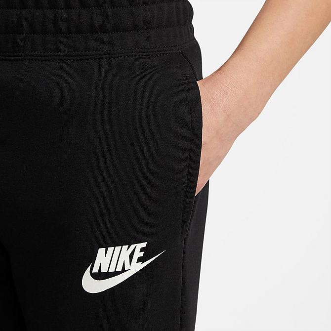 On Model 5 view of Girls' Nike Sportswear Club French Terry Jogger Pants in Black/White Click to zoom