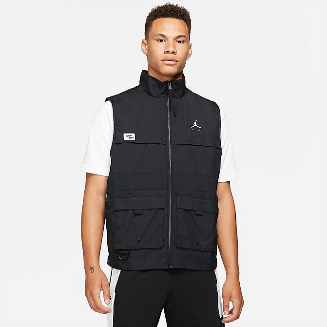 Front view of Men's Jordan Jumpman Full-Zip Vest in Black/Black Click to zoom