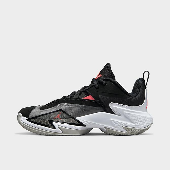 Right view of Big Kids' Jordan One Take 3 Basketball Shoes in Black/Bright Crimson/White/Grey Fog Click to zoom