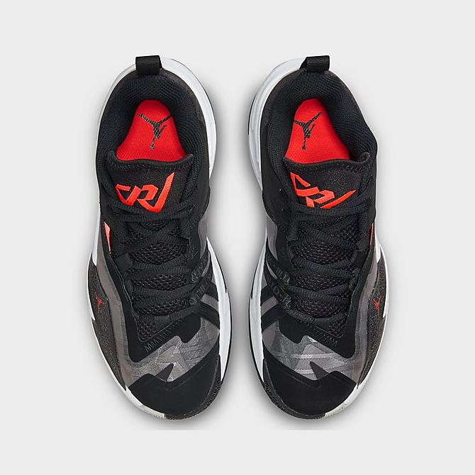 Back view of Big Kids' Jordan One Take 3 Basketball Shoes in Black/Bright Crimson/White/Grey Fog Click to zoom