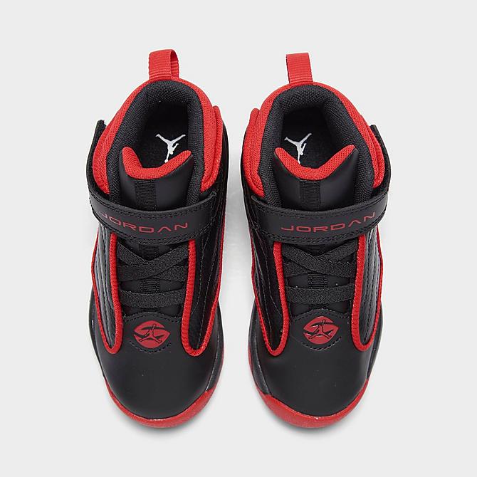 Back view of Kids' Toddler Jordan Pro Strong Basketball Shoes in Black/University Red Click to zoom