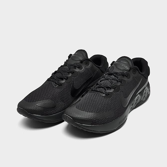 Three Quarter view of Men's Nike Renew Ride 3 Running Shoes in Black/Dark Smoke Grey/Iron Grey/Black Click to zoom