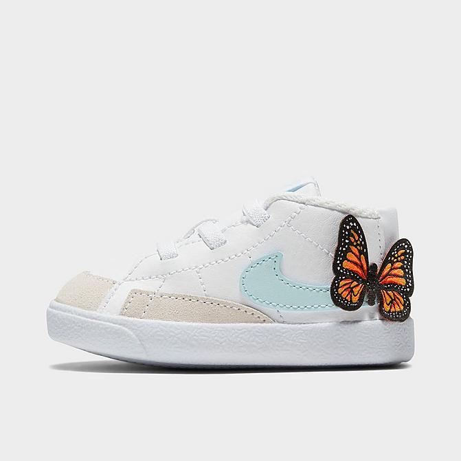 Right view of Girls' Infant Nike Blazer Mid SE Crib Booties in White/Glacier Blue/Total Orange/Black Click to zoom