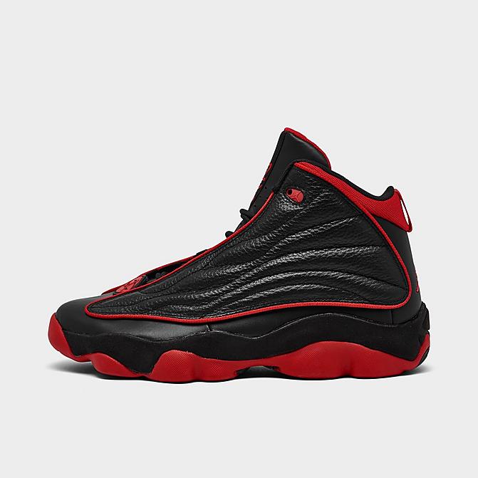 Right view of Men's Air Jordan Pro Strong Basketball Shoes in Black/University Red Click to zoom