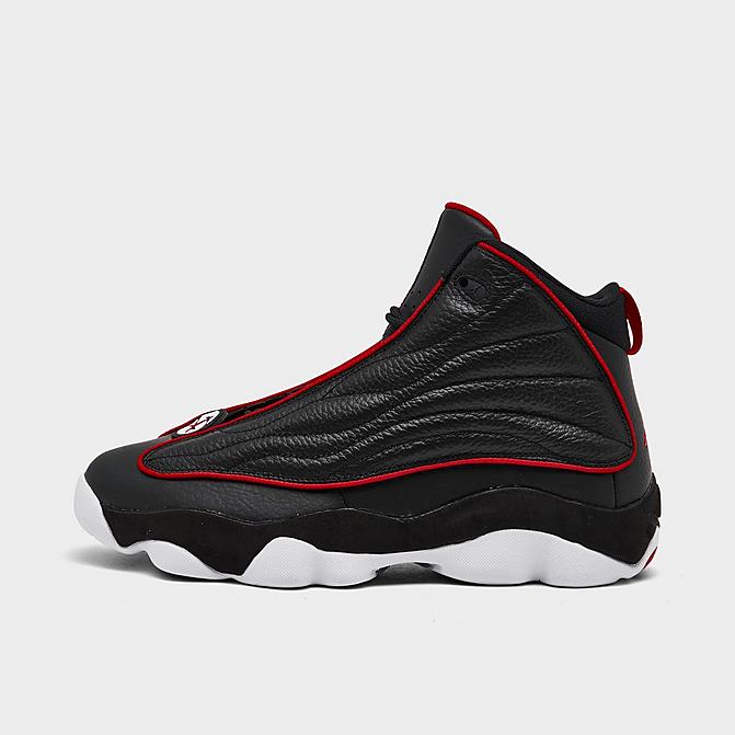 Right view of Men's Air Jordan Pro Strong Basketball Shoes in Black/University Red/White Click to zoom
