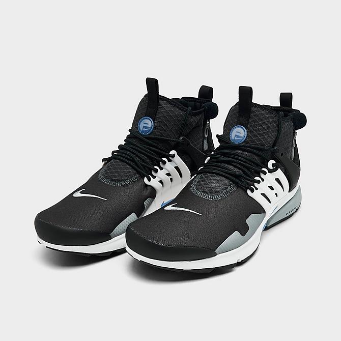 Three Quarter view of Men's Nike Air Presto Mid Utility Casual Shoes in Anthracite/Summit White/Particle Grey/University Blue Click to zoom