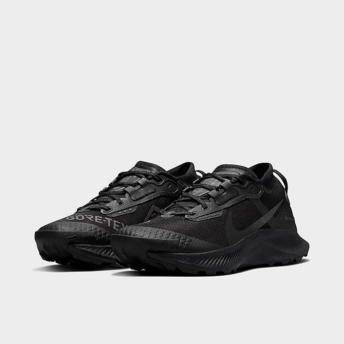 Three Quarter view of Women's Nike Pegasus Trail 3 GORE-TEX Running Shoes in Black/Black/Dark Smoke Grey/Iron Grey Click to zoom