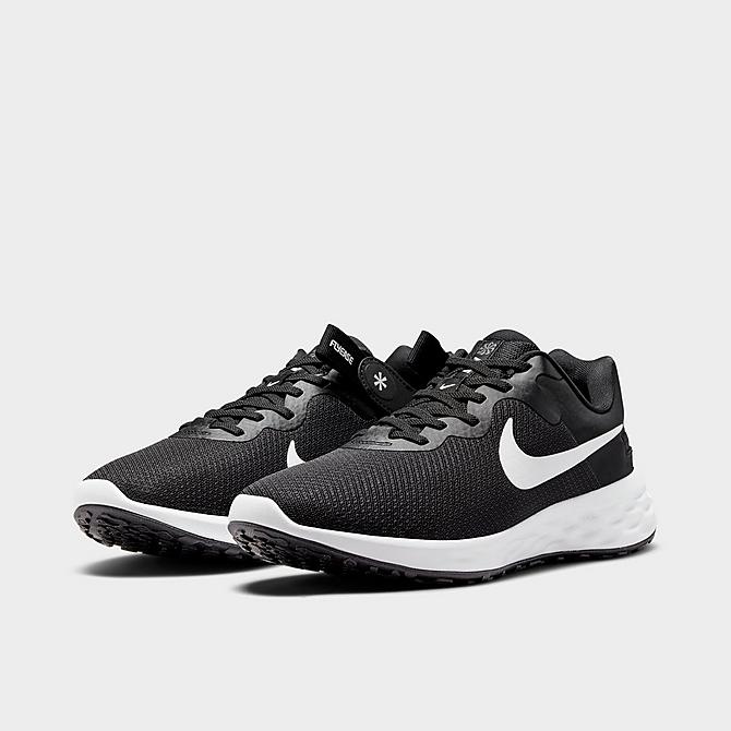 Three Quarter view of Men's Nike Revolution 6 FlyEase Next Nature Running Shoes in Black/Iron Grey/White Click to zoom