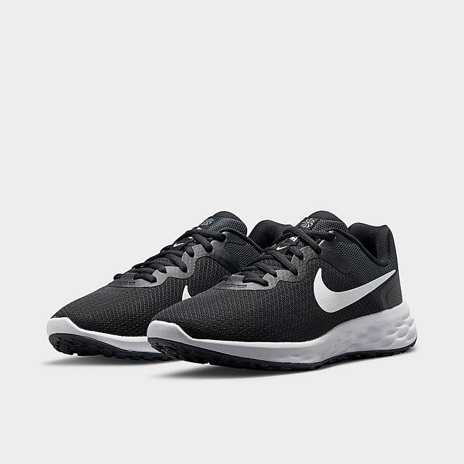 Three Quarter view of Women's Nike Revolution 6 Next Nature Running Shoes (Wide Width) in Black/Dark Smoke Grey/Cool Grey/White Click to zoom