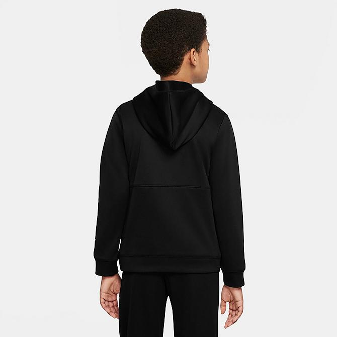 Front Three Quarter view of Kids' Nike F.C. Soccer Hoodie in Black/White/White Click to zoom