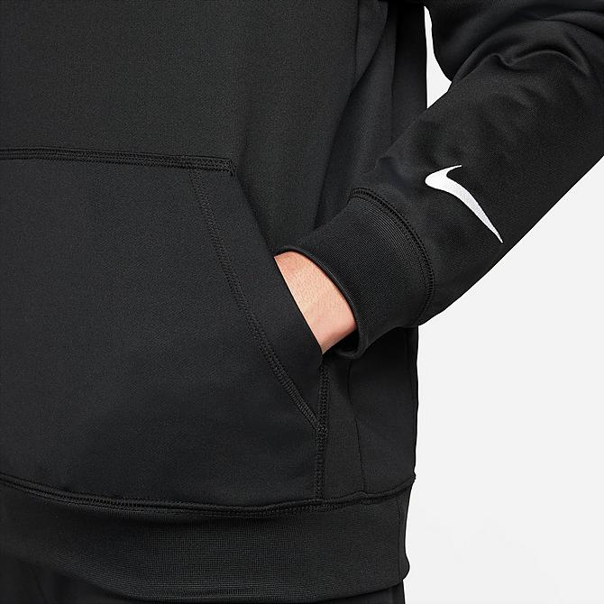 [angle] view of Men's Nike F.C. Dri-FIT Libero Pullover Soccer Hoodie in Black/White/White Click to zoom