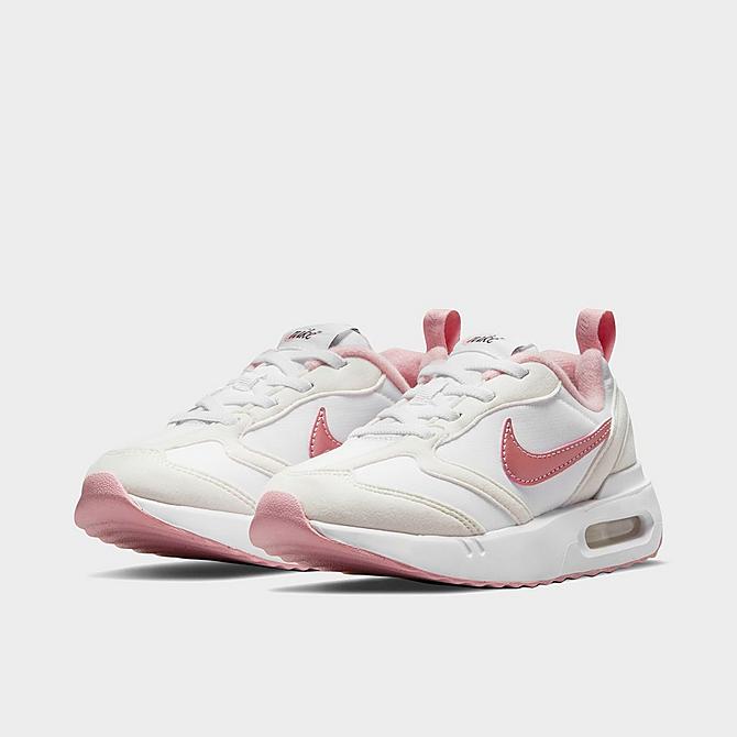 Three Quarter view of Little Kids' Nike Air Max Dawn Casual Shoes in White/Pink Glaze/Summit White/Black Click to zoom