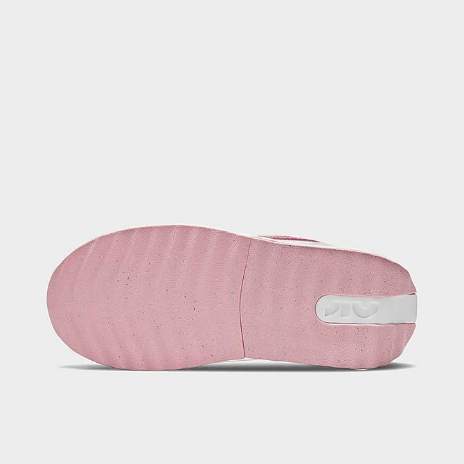 Bottom view of Little Kids' Nike Air Max Dawn Casual Shoes in White/Pink Glaze/Summit White/Black Click to zoom