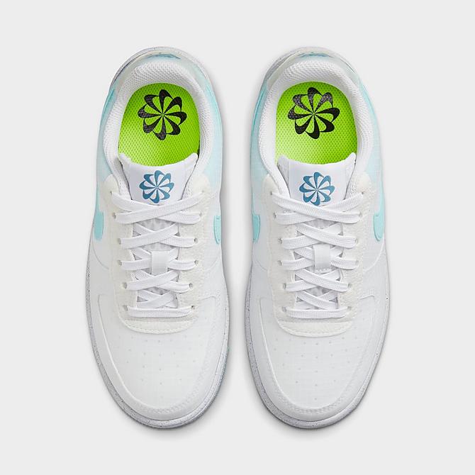 Back view of Big Kids' Nike Air Force 1 Crater Casual Shoes in White/Copa/Riftblue/Volt Click to zoom
