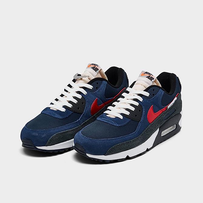Three Quarter view of Nike Air Max 90 SE AMRC Casual Shoes in Deep Royal/University Red/Black/Obsidian Click to zoom