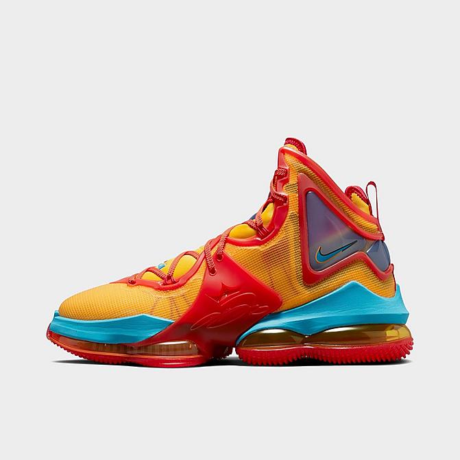 Right view of Nike LeBron 19 NRG Basketball Shoes in Mantra Orange/University Gold/University Red/Light Blue Fury Click to zoom