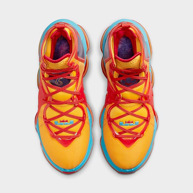 Back view of Nike LeBron 19 NRG Basketball Shoes in Mantra Orange/University Gold/University Red/Light Blue Fury Click to zoom
