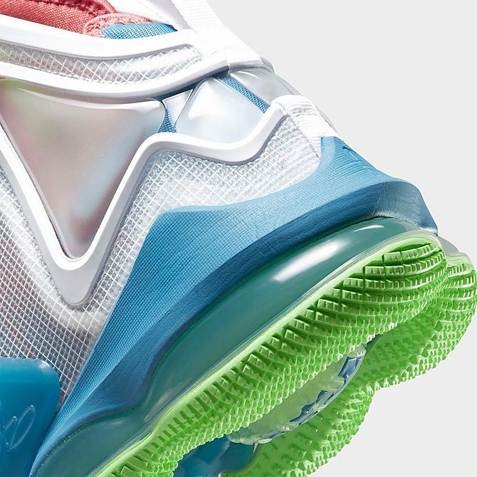 Front view of Nike LeBron 19 Seasonal Basketball Shoes in Dutch Blue/Pomegranate/Lime Glow/White Click to zoom