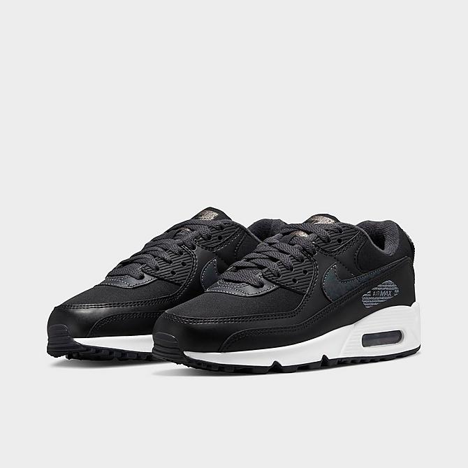 Three Quarter view of Women's Nike Air Max 90 Casual Shoes in Black/Summit White/Black Click to zoom