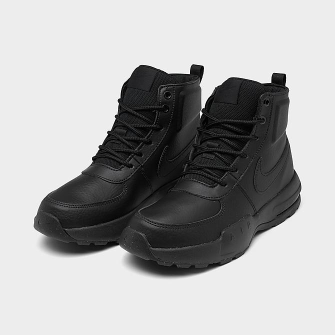 Three Quarter view of Big Kids’ Nike Air Max Goaterra 2.0 All-Weather Casual Boots in Black/Black Click to zoom