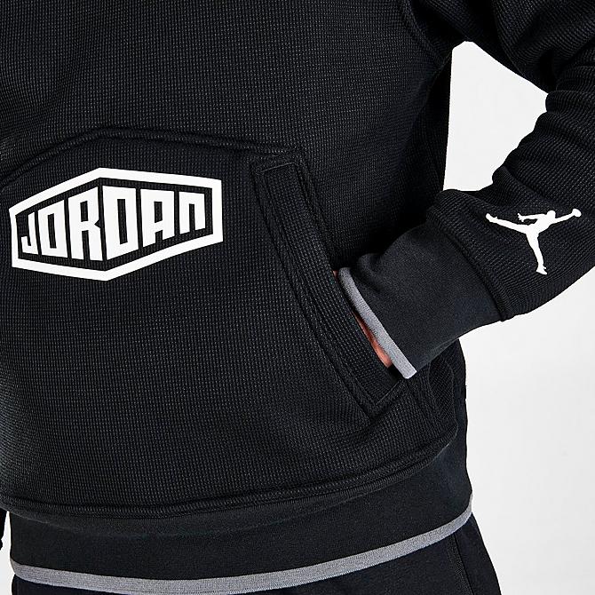 On Model 6 view of Men's Jordan Sport DNA Pullover Hoodie in Black/Iron Grey/White Click to zoom