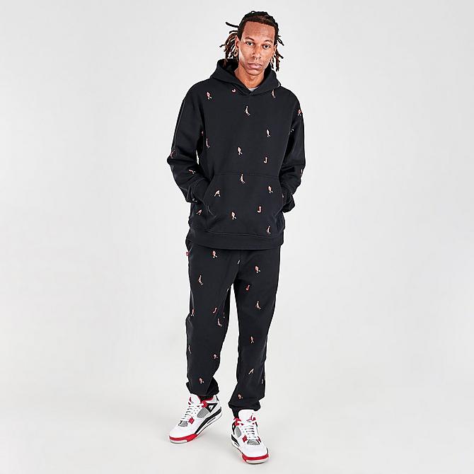 Front Three Quarter view of Men's Jordan Essentials Fleece Pullover Hoodie in Black/Black Click to zoom