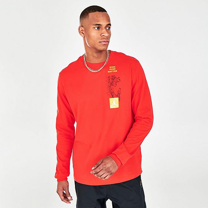 Front view of Men's Jordan Mountainside Long-Sleeve T-Shirt in Chile Red/Pollen Click to zoom