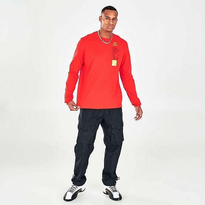 Front Three Quarter view of Men's Jordan Mountainside Long-Sleeve T-Shirt in Chile Red/Pollen Click to zoom