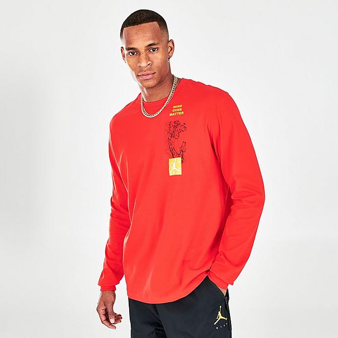 Back Left view of Men's Jordan Mountainside Long-Sleeve T-Shirt in Chile Red/Pollen Click to zoom
