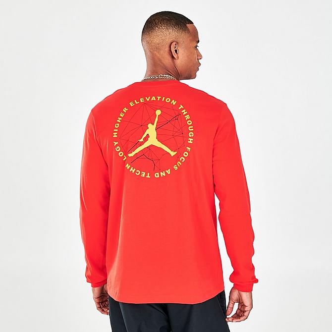 Back Right view of Men's Jordan Mountainside Long-Sleeve T-Shirt in Chile Red/Pollen Click to zoom