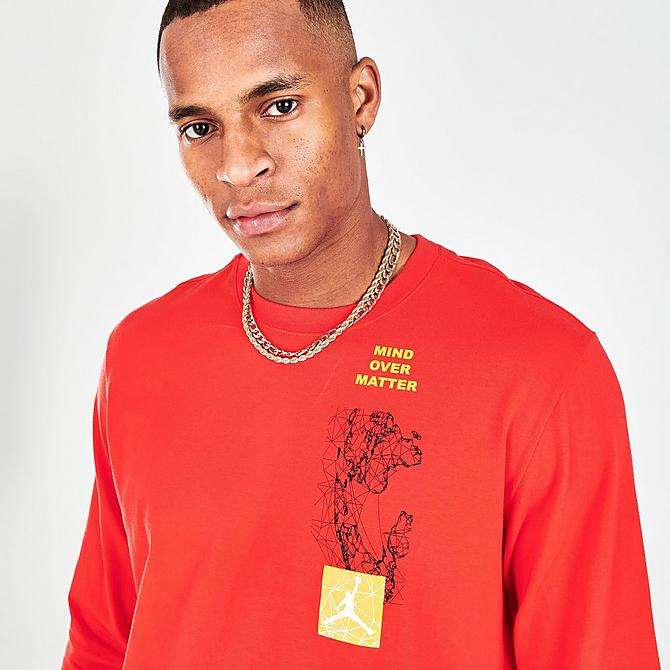 On Model 5 view of Men's Jordan Mountainside Long-Sleeve T-Shirt in Chile Red/Pollen Click to zoom