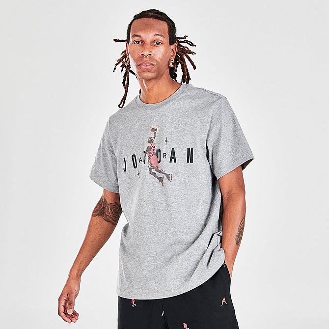 Back Left view of Men's Jordan Holiday Short-Sleeve T-Shirt in Carbon Heather/Black Click to zoom