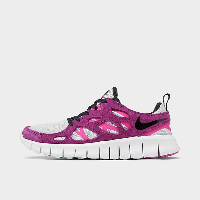 Right view of Girls' Big Kids' Nike Free Run 2 Running Shoes in Pure Platinum/Sangria/Pink Prime/Black Click to zoom