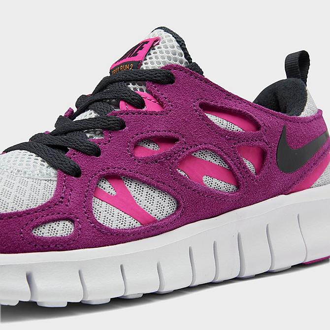 Front view of Girls' Big Kids' Nike Free Run 2 Running Shoes in Pure Platinum/Sangria/Pink Prime/Black Click to zoom